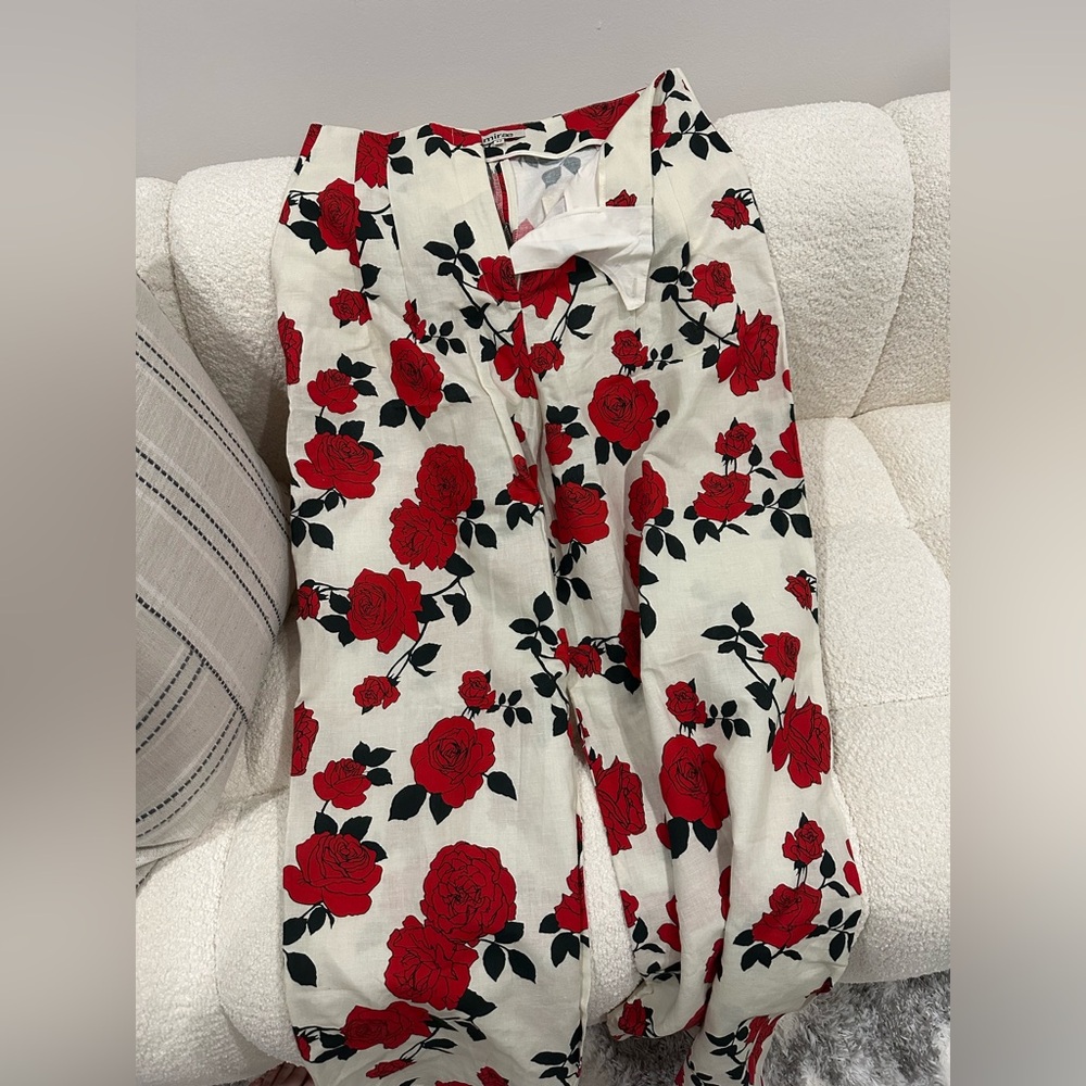 Floral Red and White Pants